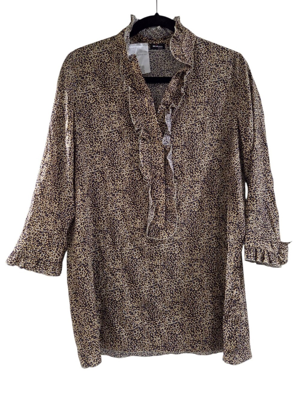 Kiton Yellow Black Speckled Print Ruffle Blouse Made in Italy Size 42 - Picture 7 of 9